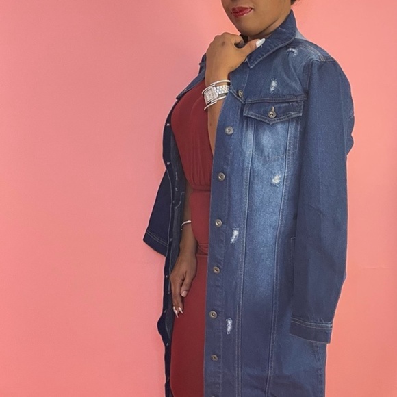 NEW FALL TRENDY BUTTON‎ DOWN DARK WASH DENIM LONG JACKET - Picture 6 of 6